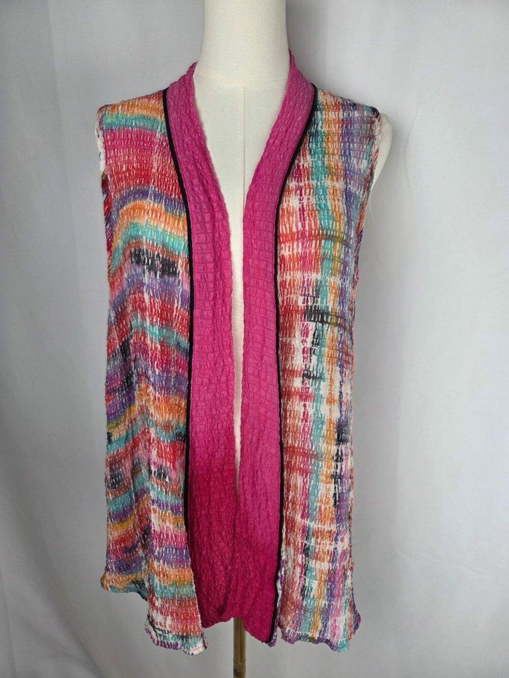 Shekina Hand-Painted & Sewn Silk Vest M Art To Wear Boho Open Front Crinkle - Picture 2 of 11